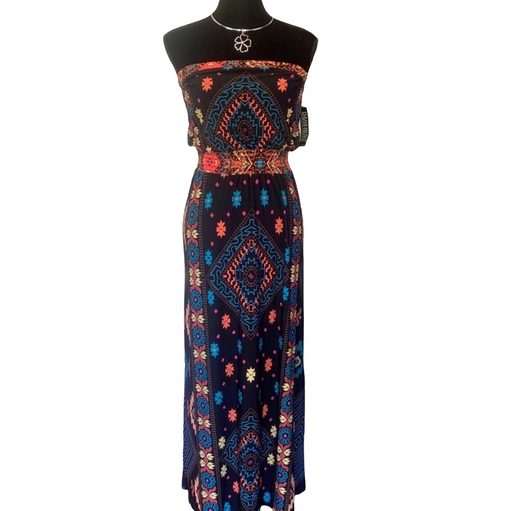 NWOT New NY & Co. Black Floral & Aztec Sleeveless Maxi Dress S